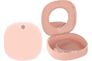JOYSTOR Retainer Case with Vent Holes, and Mirror, Cute Slim Aligner Case Night Mouthguard Case, with Retainer Removal Tool, Chewie & Brush, for Women & Men, Pink