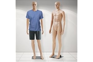 YEWULI 6 Ft Male Mannequin, Adjustable Full Body Man Dress Form 73in Detachable Sewing Clothing Mannequin Realistic Mannequin with Stable Iron Base