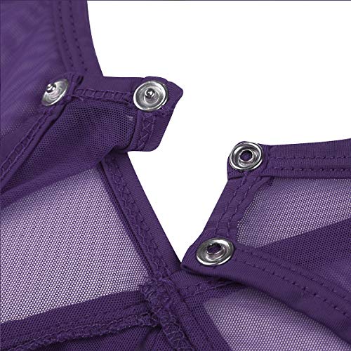 inhzoy Women's 2 Pieces Sheer Mesh Asymmetric Contemporary Dancewear Crop Tops with Short Skirt Set Purple X-Large