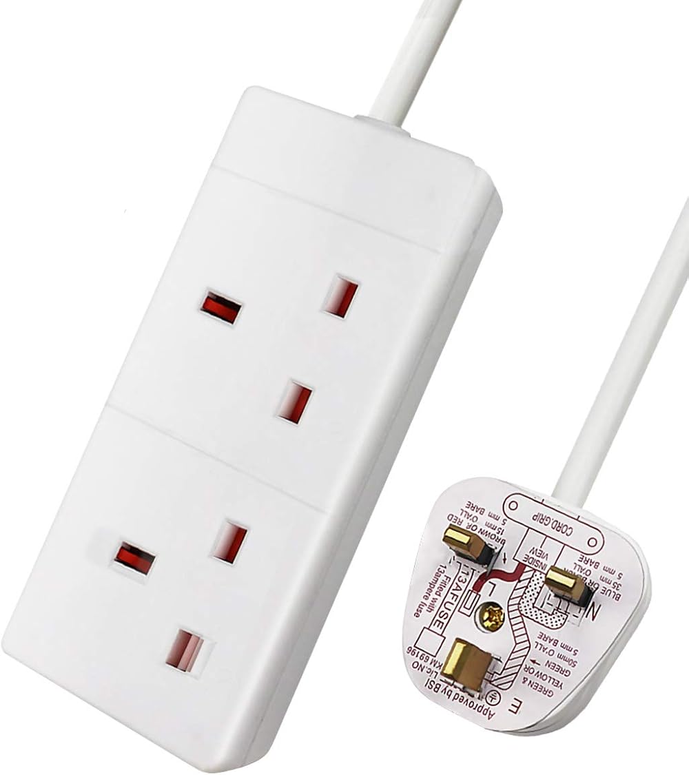 EXTRASTAR 2 Way Extension Lead 13A 250V UK Plug 5M White Power Strip