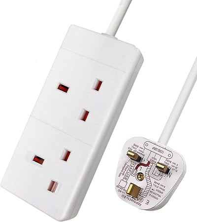 EXTRASTAR 2 Way Extension Lead 13A 250V UK Plug 5M White Power Strip