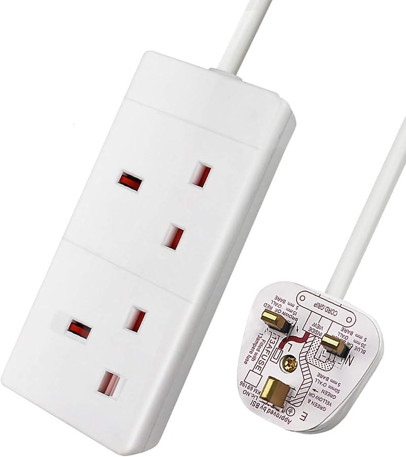 EXTRASTAR 2 Way Extension Lead 13A 250V UK Plug 5M White Power Strip