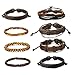 ORAZIO 12Pcs Wooden Beaded Bracelet Leather Braided Bangle for Men and Women Elastic 5-8MM Beads (12Pcs)