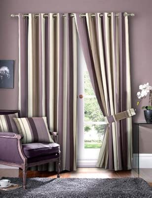 Just Contempo Luxury Striped Faux Silk Curtains Eyelet Ring Top