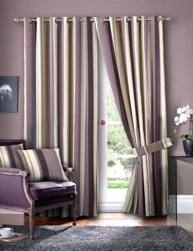 Just Contempo Luxury Striped Faux Silk Curtains Ready Made Eyelet