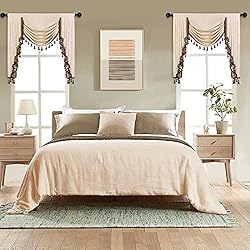 ELKCA Beige Chenille Window Curtains Valance for