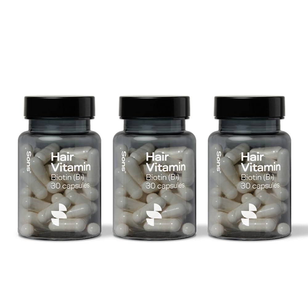 Sons Biotin 900ug Capsules. Vegan Hair Growth Supplement. Vitamin B7 for Treatment of Men's Hair Loss & Thinning. 3X Packs of 30. 3 Months Supply. Made in Europe.