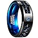 NUNCAD Men's 8mm Black Tungsten Carbide Ring Blue Rings for Men Carbon Fiber Polished Wedding Band Finish Comfort Fit Size 6-15
