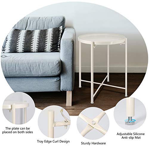 Round Side Table Accent Table Removable and Waterproof End Tables Metal Side Table for Living Room Bedroom Balcony Office (White)