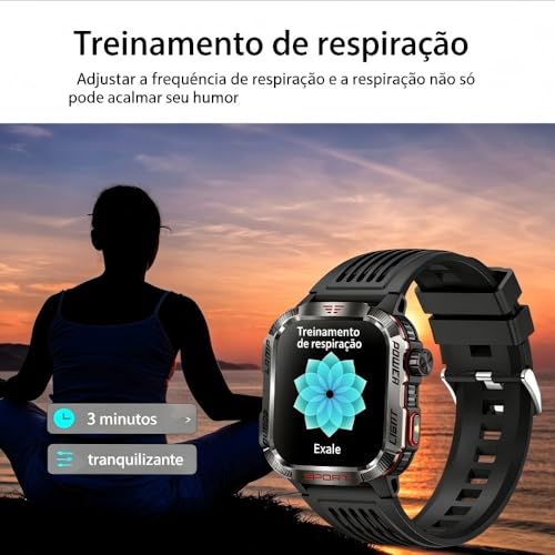 YARUIKE HT29 Relógio Inteligente Esportivo para Homens, Chamada Bluetooth, Bússola e Lanterna LED, Tela IPS 2.01 Polegadas, Compatível com Android e iOS