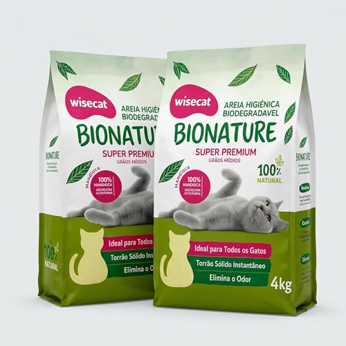 Areia de Mandioca Biodegradável para Gatos Grãos Médios 8kg | Granulado natural de mandioca, compostavel, alta absorcao e controle de odor, rende ate 30 dias por gato