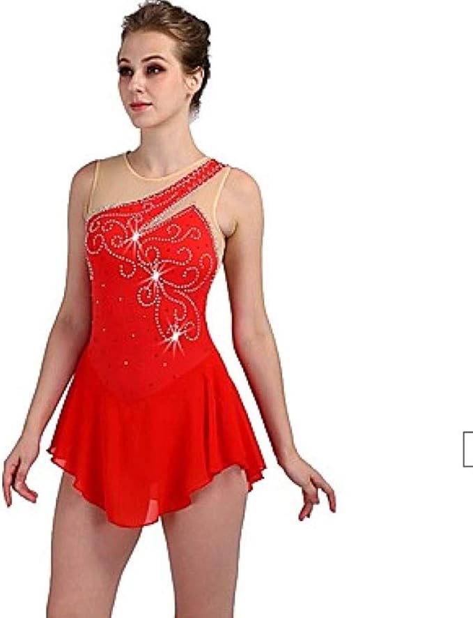 Kmgjc Figure Skating Dress Female/Girl Skating Dress Red Spandex
