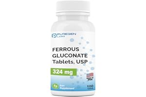 P PUREGEN LABS Puregen Labs Ferrous Gluconate 324 mg [High Potency] Iron Supplement, Gentle on Stomach - 100 Tablets