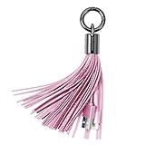 Lightning to USB Leather Tassel with 7-Inch 2.4 Amp Lightning ChargeSync Cable for iPhone, iPad, Nkomax Keychain Ring USB Cable (Pink)