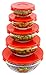 Imperial Home 5-Piece Nested Glass Bowl Set With Apple Design and Red Lids