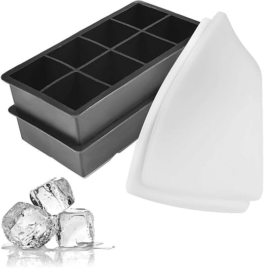 TIMESETL 2Pcs Silicone Ice Cube Trays with Lid, Flexible FDA Approved