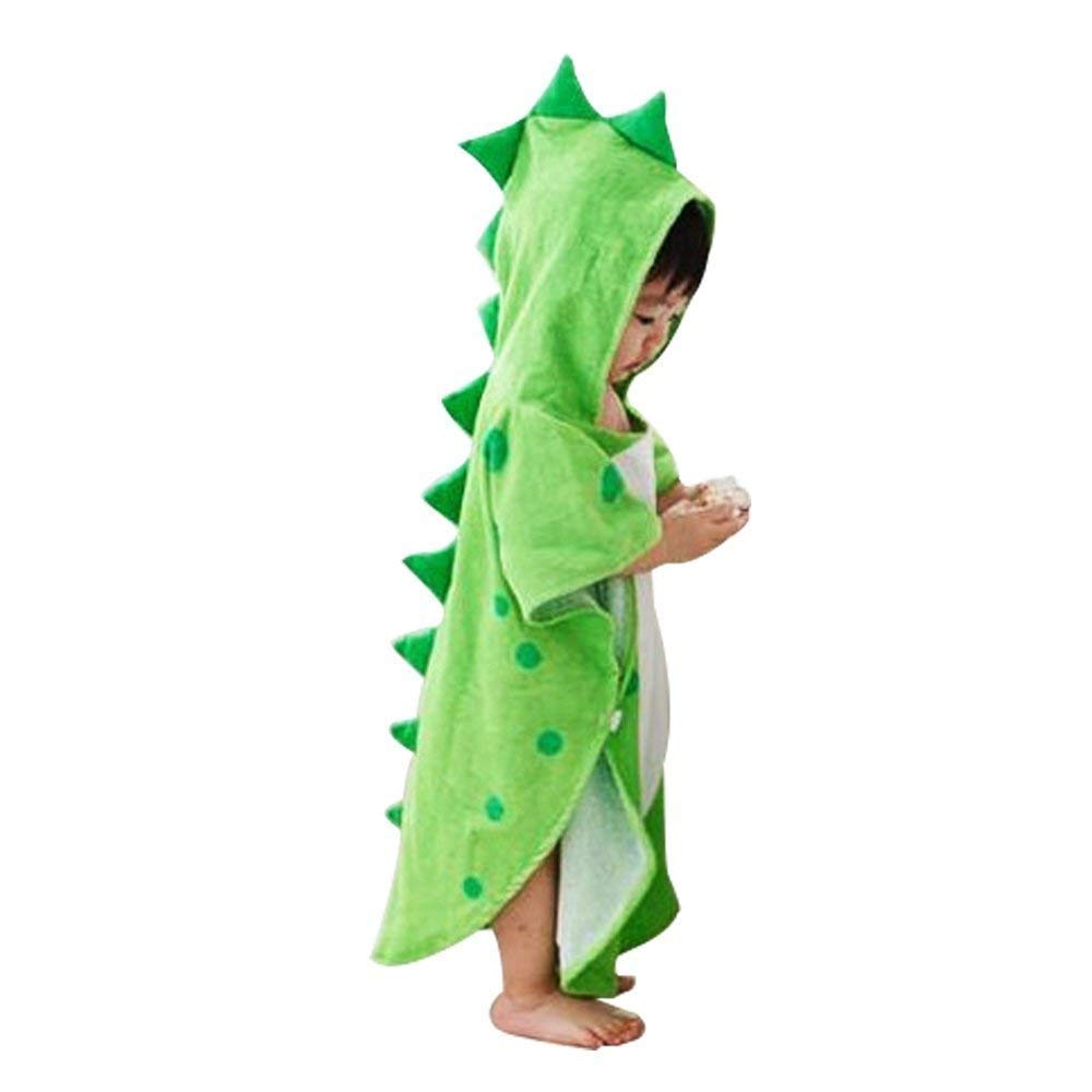 UULMBRJ Children Bath Towel, Dinosaur Hooded Baby Towel, Bath Robe Beach Swimming Poncho for Boys and Girls, Green-L