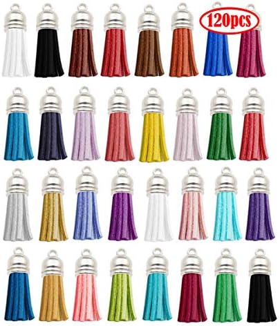 YoudiylaUK 120 Pcs Faux Suede Tassel with Gold Cap Key Chain Straps for Arts Crafts Handbag Jewellery Making DIY Hanging Decoration 38mm Assorted Colors WM341