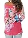 Dokotoo Womens Summer Ladies Amazon Casual Off The Shoulder Long Sleeve Floral Print Blouses Tops Shirts Rose Large