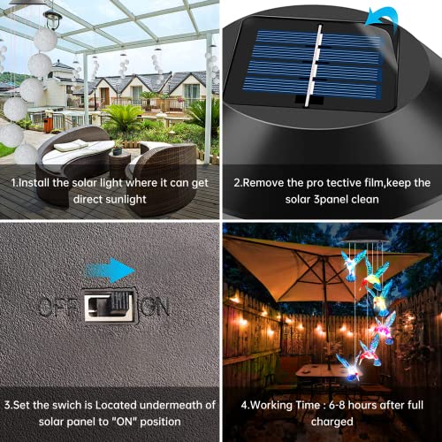 Hummingbird Solar Wind Chimes,2PC LED Memorial Wind Chimes,31Inch Solar Hummingbird and Crystal Ball Wind Chimes with Color Changing Lights, Best Gifts for Family, Garden/Patio Decor (Multicolor)