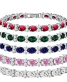Kezef Cubic Zirconia Tennis Bracelet CZ Round Cut 2.5mm White 7x5mm Oval Gemstone Silver Plated Brass 7 inch