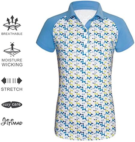 JITIMAO Girls Golf Dri Fit Polo Shirt for Age 5-15, Breathable Performance Short Sleeves T-Shirt Slim Fit,Bowknot Blue,X-Small/5-6