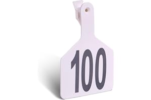 MUDUOBAN Cattle Ear Tags with 001-100 Numbers Large 1-Piece Z Livestock Ear Tags for Cow Goat Sheep Pig Calves Dog,Animal ID Identification Tag 4.4"x 3",White