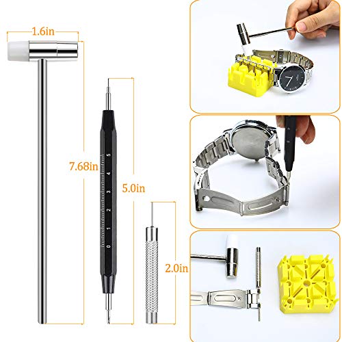 E·Durable Watchband Repair Tool Kit, 139Pcs Watch Band Link Remover Tool Kit with Extra 126PCS Pins, 3PCS Pin Punches,1PC Dual Head Hammer, 1PC Tweezers etc Watch Spring Bar Tool Set