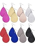 Tatuo 8 Pairs Teardrop Leather Earrings Petal Drop Earrings Antique Lightweight Leather Earrings for Women Girls (Mix Color Set B)