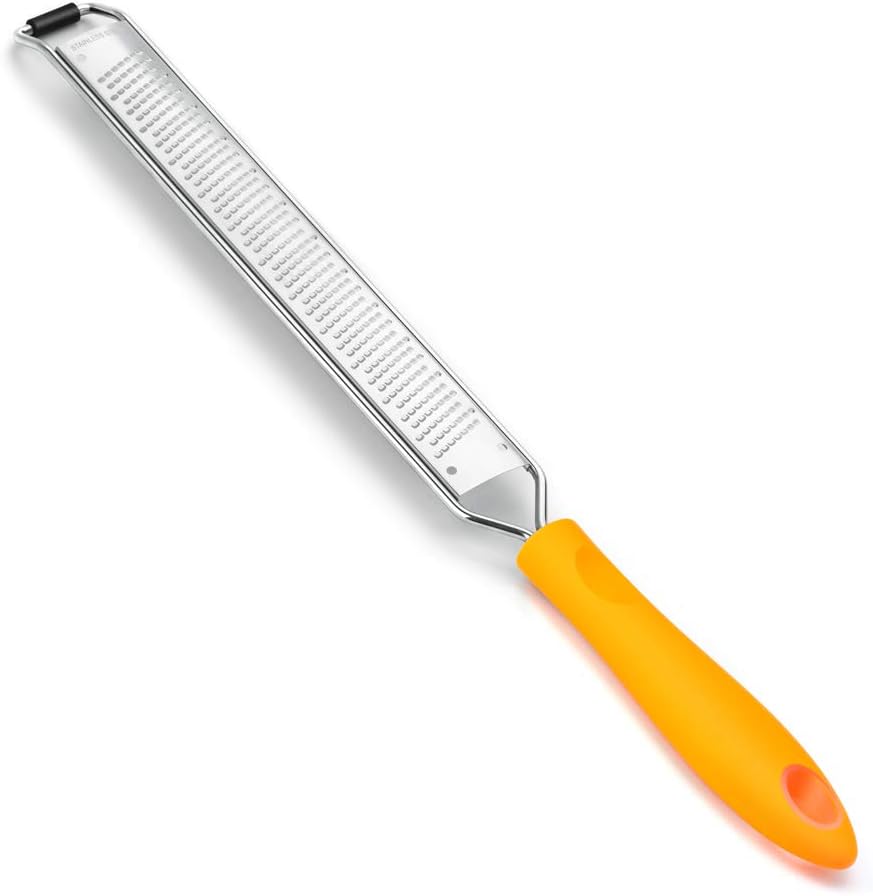Upgraded Lemon Zester Tool, Hand Cheese Grater with Handle, Fine Rasp for Kitchen Handheld, Grate for Fruit, Citrus, Lime, Orange, Stainless Steel SUS304 by HAOZAN (Yellow)