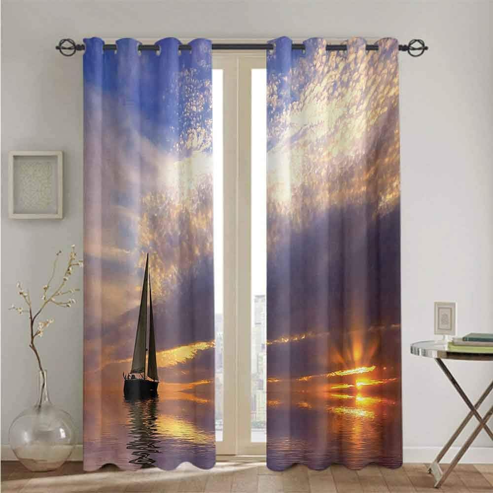 nooweihome Sailboat Grommets Curtains/Panels/Drapes Sailing with Sunset Sunbeams on The Horizon Romance Honeymoon Destination Sound Asleep Room Curtains W96 x L108 Marigold Bluegrey