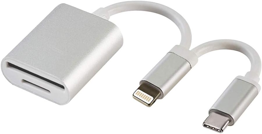 SD TF Card Reader, 2 in 1 Camera Memory Card Reader Adapter Compatible with iPhone, iPad, MacBook Pro/Air, ChromeBook, XPS, Galaxy S9/S8, and More USB C Devices (Silver)