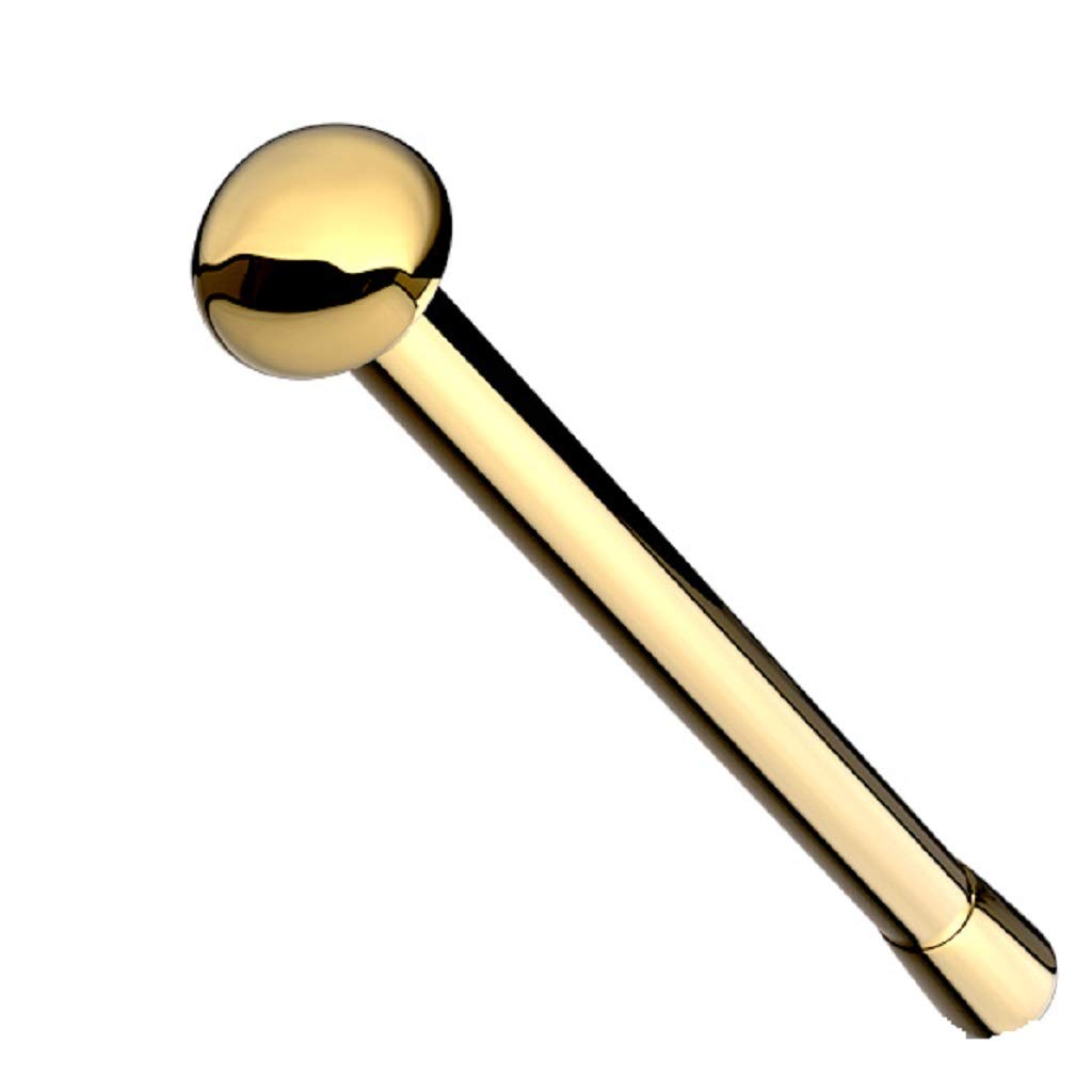 PiercedOff Gold Tone Titanium IP over Surgical Steel 0.8mm Nose Bone with 2mm Dome Top