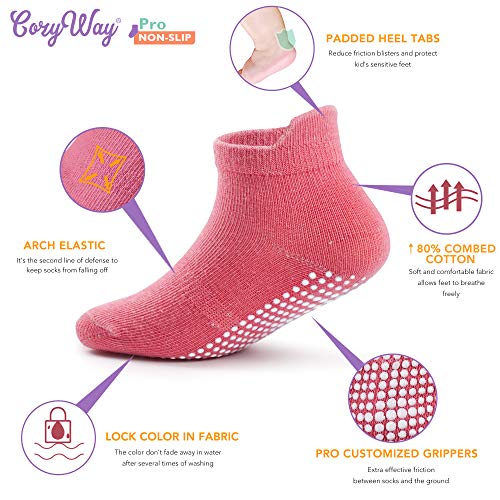 cozyway - calcetines antideslizantes para niños pequeños, paquete de 6 y 12 calcetines antideslizantes para bebés y niños