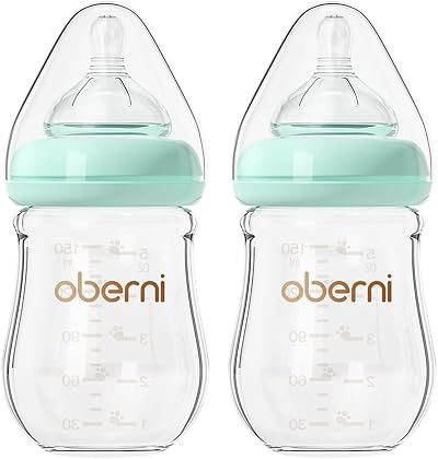 Oberni Anti-Colic Glass Baby Bottles 150ml Wide-Neck 0+ Months Blue 2 Pack