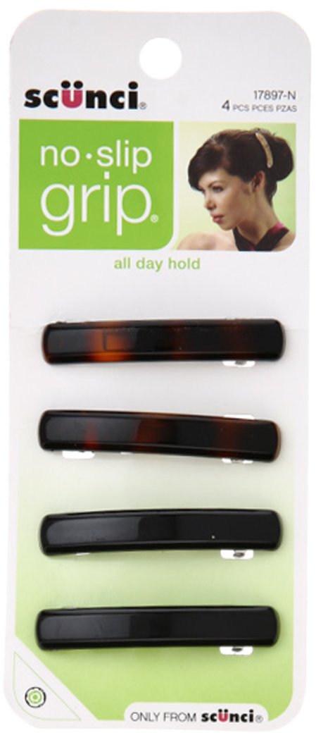 Scunci No-slip Grip Auto Clasp Barrettes, 4 Count : Hair Barrettes : Beauty