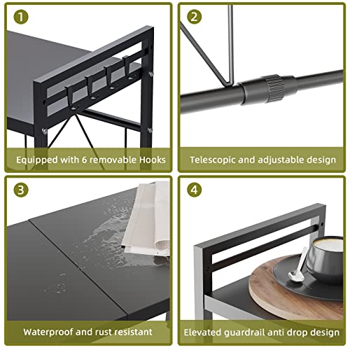 NETEL Soporte Extensible para microondas, Estante para Cocina, Altura Ajustable Estante para microondas, Organizador de Cocina, 3 Niveles con 8 Ganchos, Kitchen Shelves, Negro