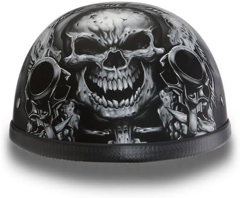 DOT Motorcycle Half Helmet With Skull &amp; Guns (Size M, MD, Medium)