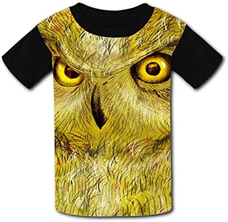 Colored Pencil Painting Owl Child Short Sleeve Fashion T-Shirt of Boys and Girls