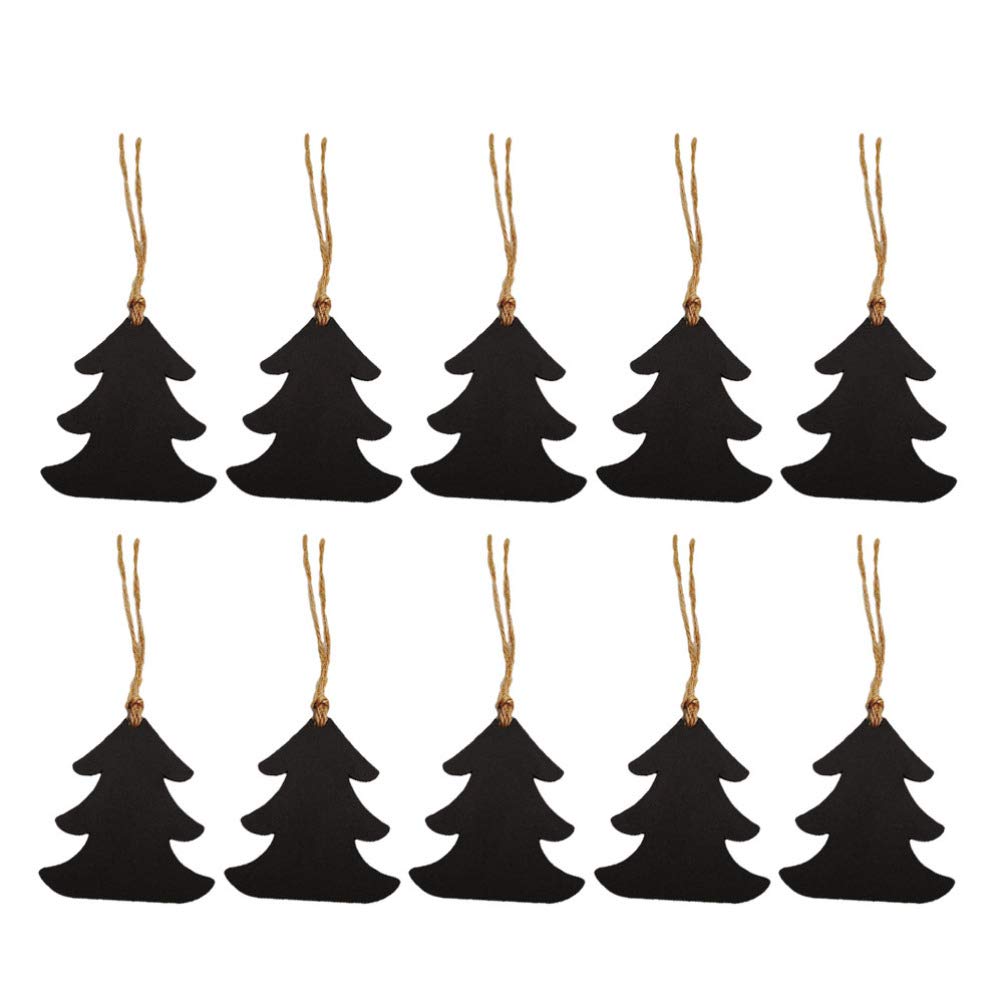 VOSAREA 10pcs Christmas Tree Shape Chalkboard Tags Mini Wooden Hanging Chalkboard Tags Name Message for Christmas Wedding Party DIY Crafts