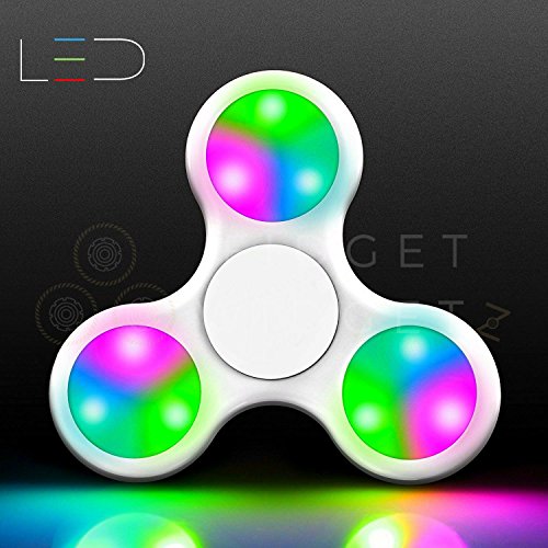 Fidget Spinner Bat Shape 3 Setting LED Toys By Fidget Widgetz Premium EDC Finger Spinner Stainless Steel Bearings Beginner Click-On LED White Bat Hand Spinner For Kids adults Anti-Anxiety 360˚