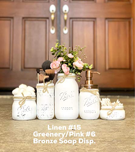 Mason Jar Bathroom Organization Set, 5 Piece Set, Your Choice of Colors, Silk Flowers Optional