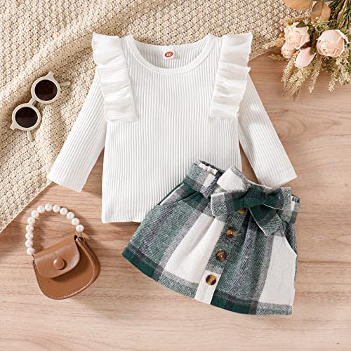 Yccutest Toddler Baby Girl Skirt Outfit Long Sleeve Ruffle Shirt
