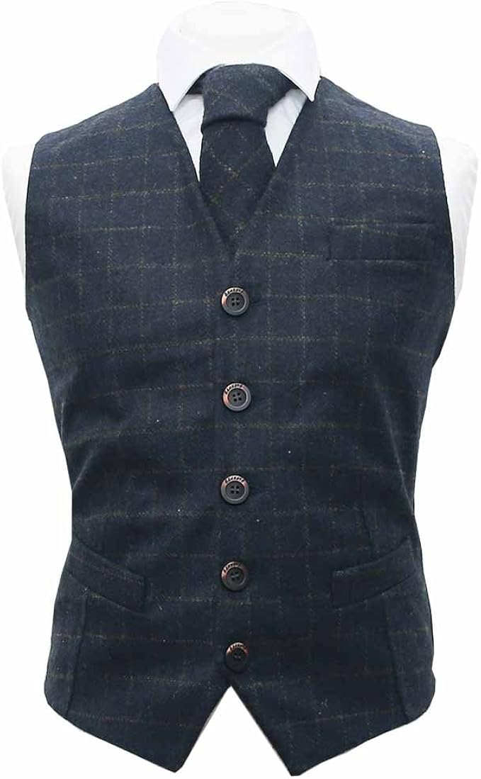 Heritage Check Navy Blue Waistcoat & Tie Set Amazon.co.uk Clothing