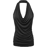 FASHIONOLIC Women's Casual Halter Neck Draped Front Sexy Backless Tank Top (S-3XL) (CLLTJ316)