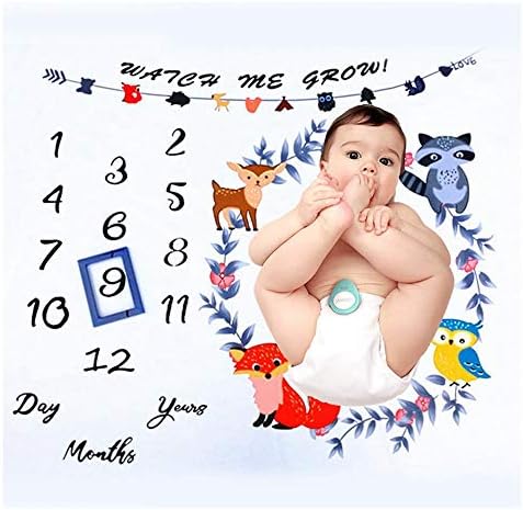 Baby Monthly Milestone Blanket, Soft Flannel Woodland Animals Baby Month Nursery Blanket Newborn Photography Backdrop Prop Baby Shower Gift for Newborn Girls or Boys(Fox)