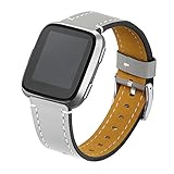 bayite Bands Compatible Fitbit Versa, Classic Genuine Leather Wristband Fitness Strap for Versa, Gray Large