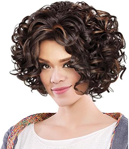 Danlier Short Curly Brown Wigs Heat Resistant Synthetic Hair Wigs Bob Wigs For Women