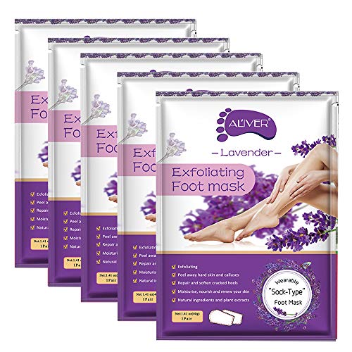 5 Pack Foot Peel Mask, Lavender Exfoliator Foot Mask Peel Away Calluses Dead Skin Remover Repair Rough Heels, Baby Soft Smooth Touch Feet-Men Women