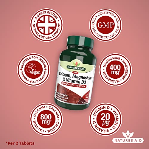 Natures Aid Calcium, Magnesium & D3 90 Tablets. Suitable for Vegans.